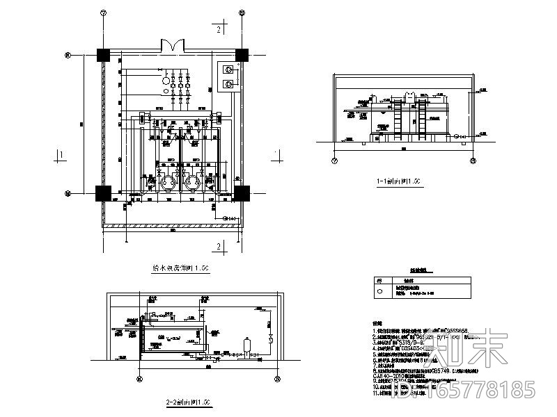 给水泵房_中水泵房详图CAD版本cad施工图下载【ID:165778185】