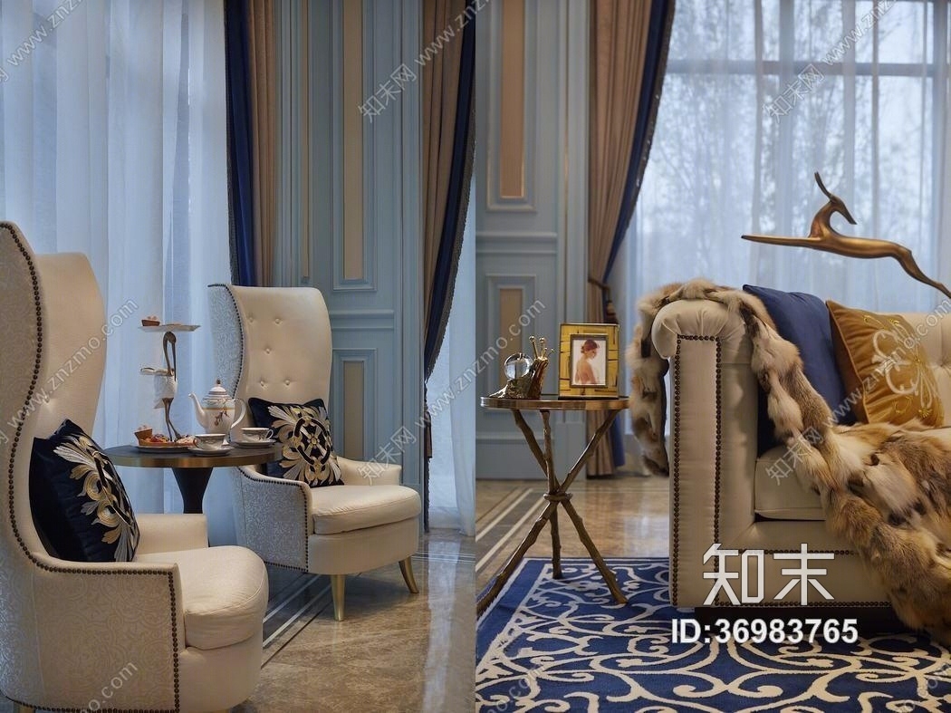 【逸尚东方】法式家装别墅-不在巴黎的浪漫cad施工图下载【ID:36983765】