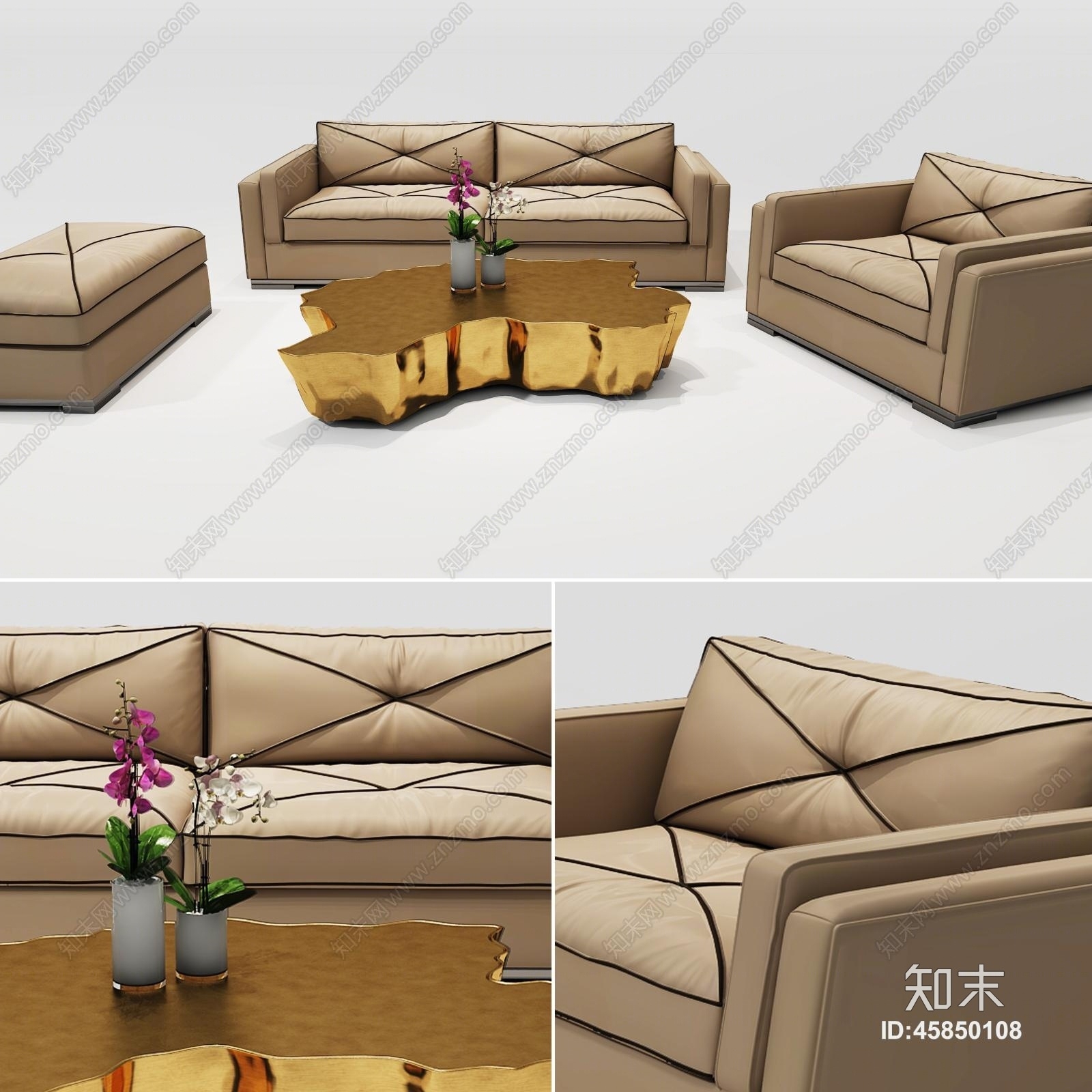 沙发茶几组合3D模型下载【ID:45850108】