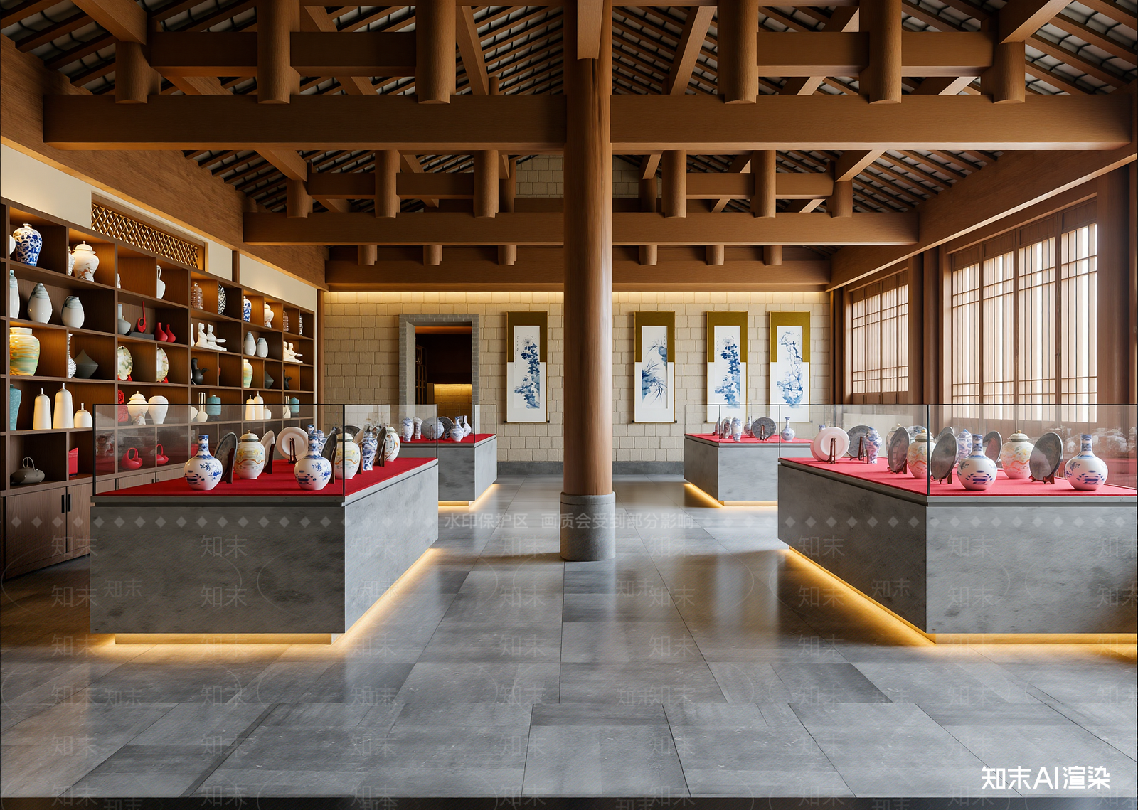 中式陶瓷展厅3D模型下载【ID:1215125205】