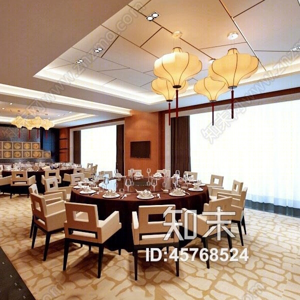 中式餐桌椅组合下载3D模型下载【ID:45768524】