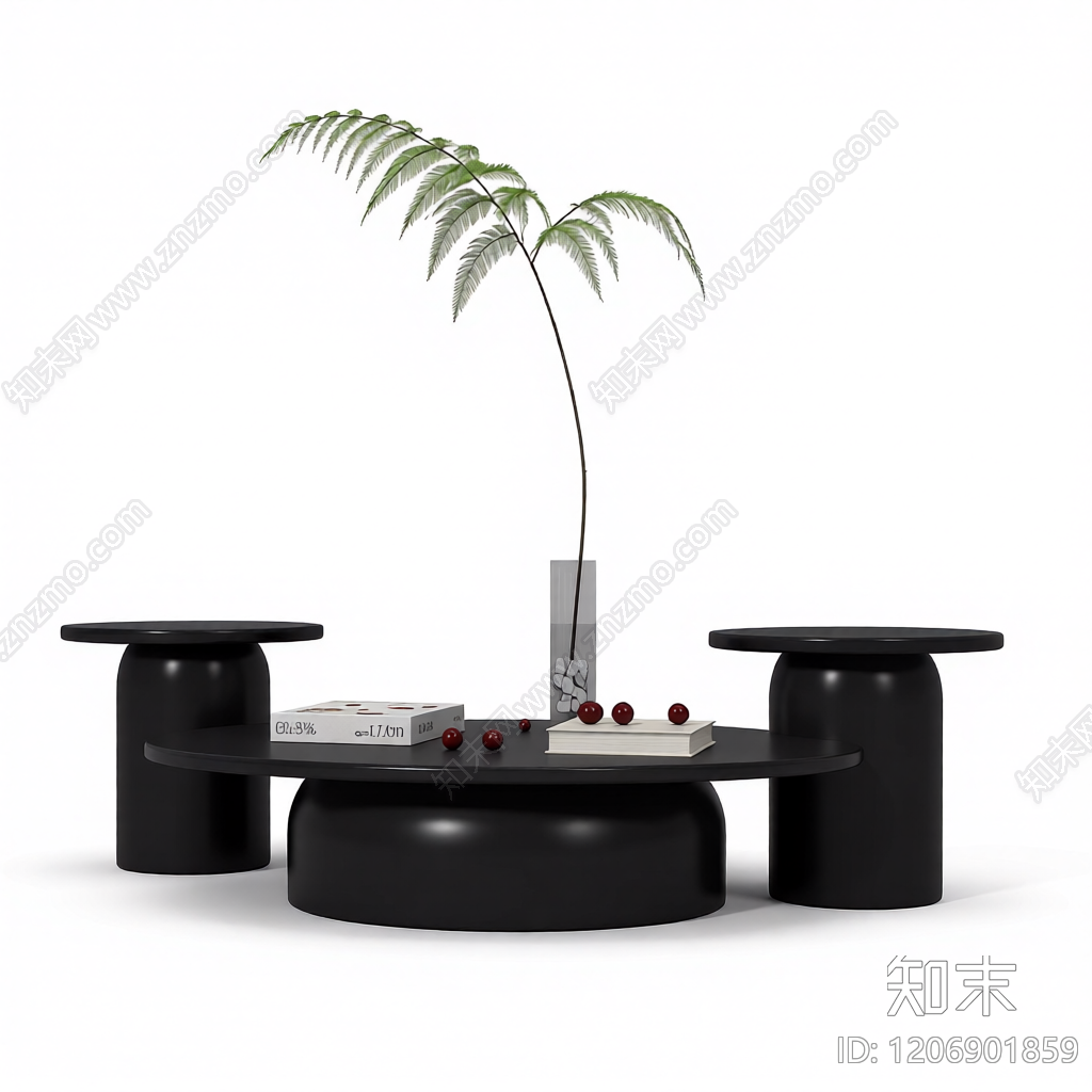 黑桌配绿植装饰组3D模型下载【ID:1206901859】