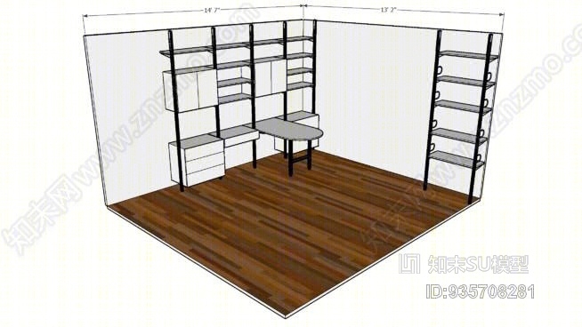 ISS设计模块化搁架-家庭办公单元-L形书桌书架SU模型下载【ID:935708281】