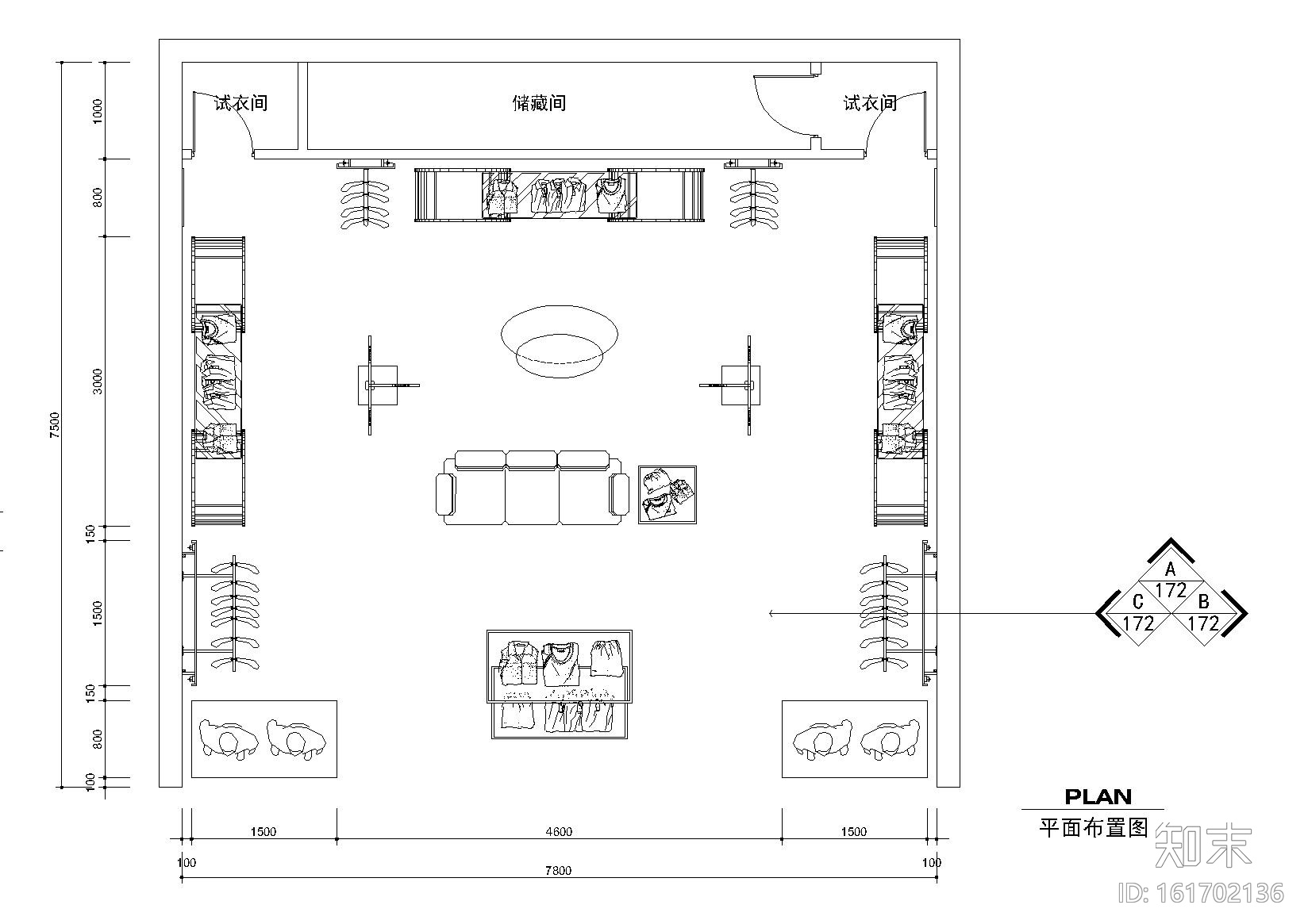 58平方服装专卖店设计施工图施工图下载【ID:161702131】