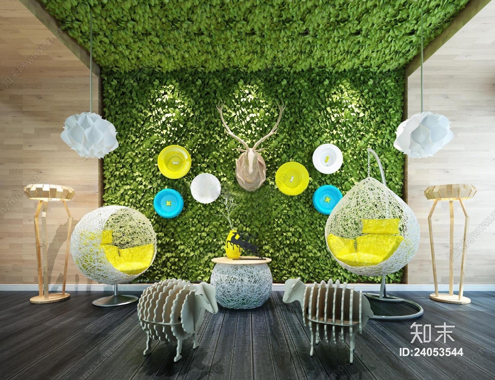 现代极限风格装饰椅墙面绿植墙3D模型下载【ID:24053544】