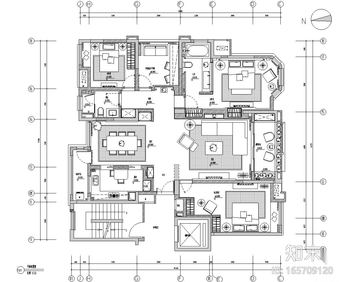 [安徽]华地紫园501户型样板房室内施工图设计（CAD+实景...cad施工图下载【ID:165709120】