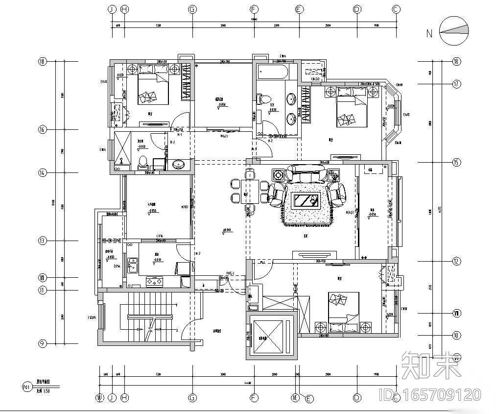 [安徽]华地紫园501户型样板房室内施工图设计（CAD+实景...cad施工图下载【ID:165709120】