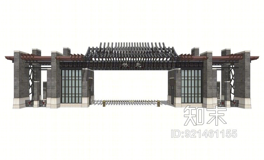 中式小区入口大门SU模型下载【ID:921461155】