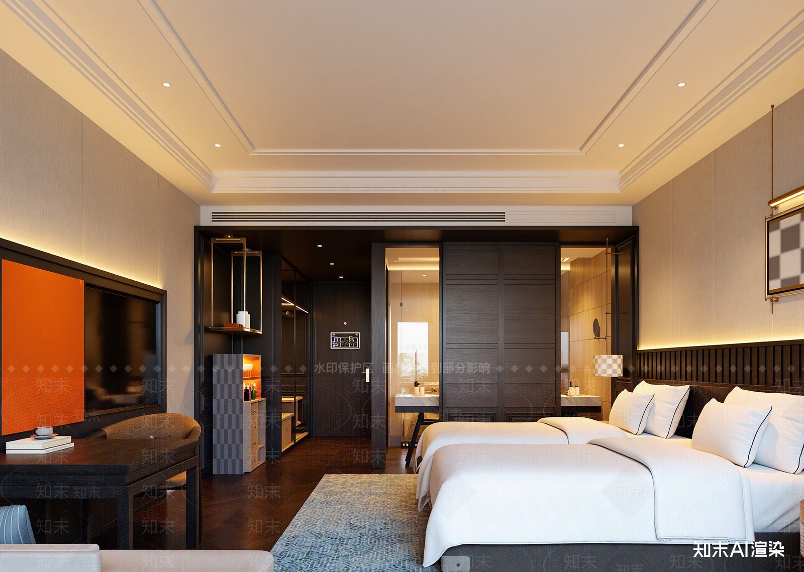 美式酒店客房3D模型下载【ID:1214771456】