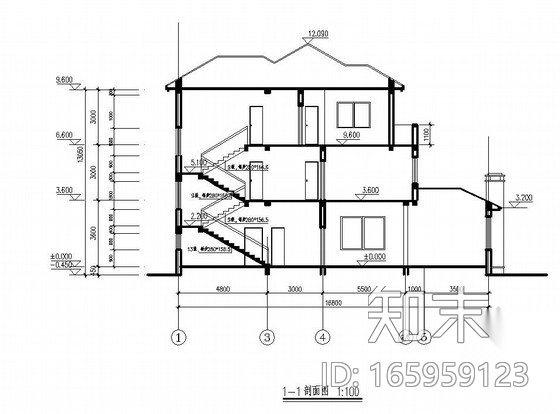 某3层砖混坡屋顶个人别墅建筑结构设计图施工图下载【ID:165959123】