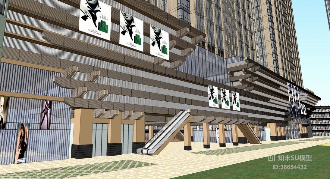 新中式办公楼SU模型下载【ID:36654432】