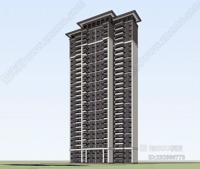 新亚洲风格高层住宅SU模型下载【ID:232666773】