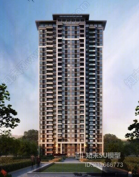 新亚洲风格高层住宅SU模型下载【ID:232666773】