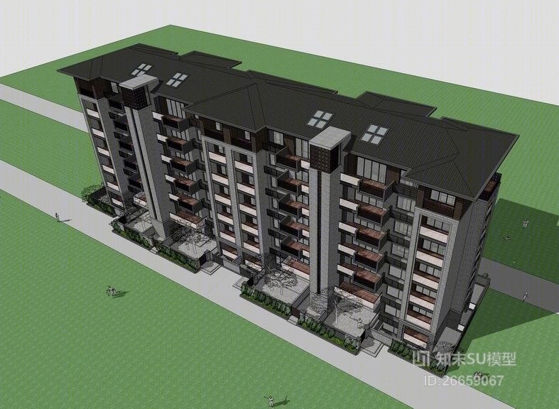 新中式多层住宅SU模型下载【ID:26659067】