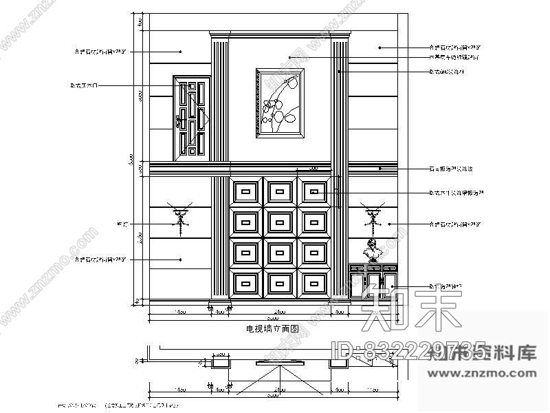 图块/节点欧式电视墙立面图cad施工图下载【ID:832229735】