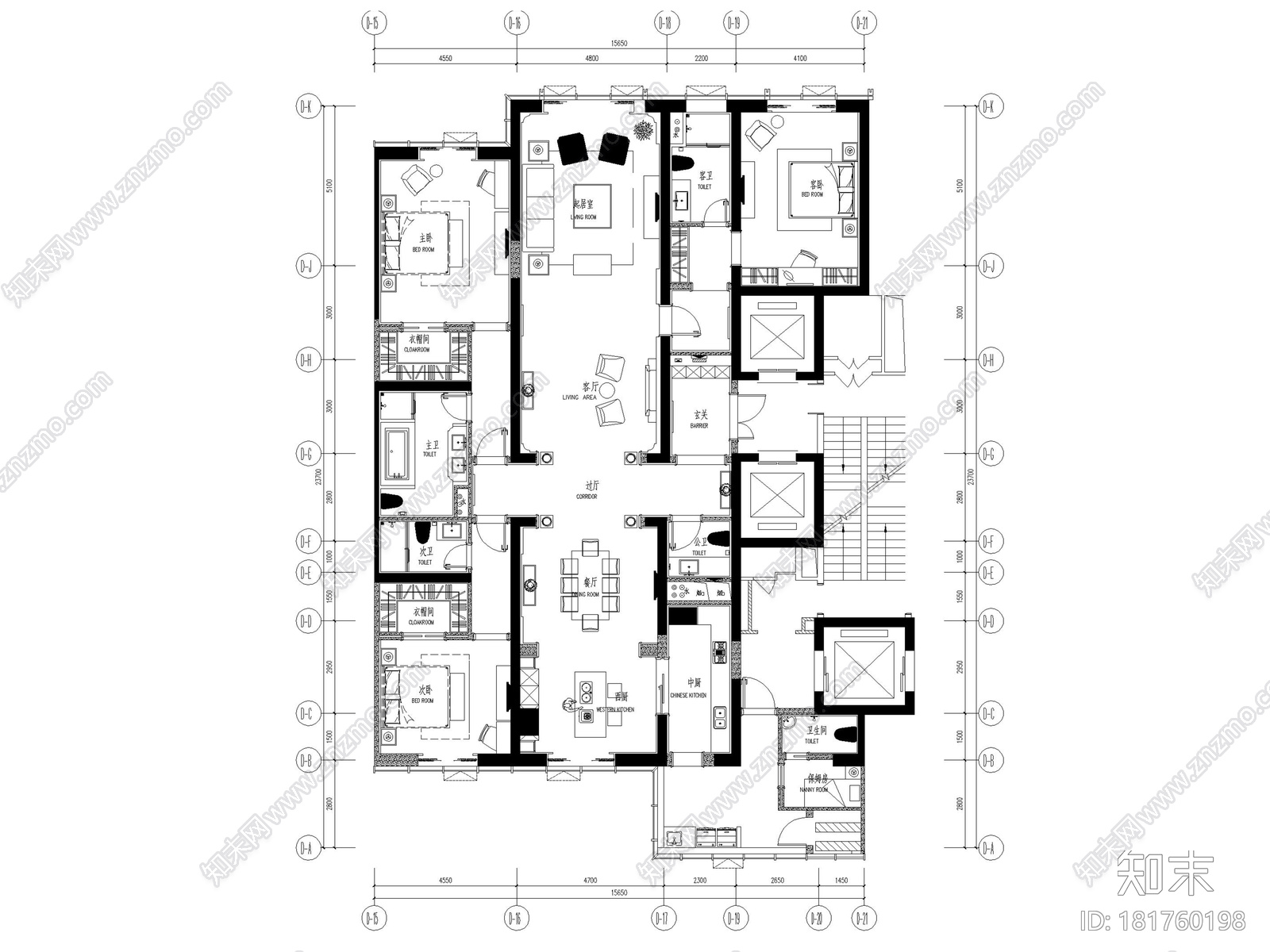 [大连]维多利亚公馆D2户型施工图+效果图cad施工图下载【ID:181760198】