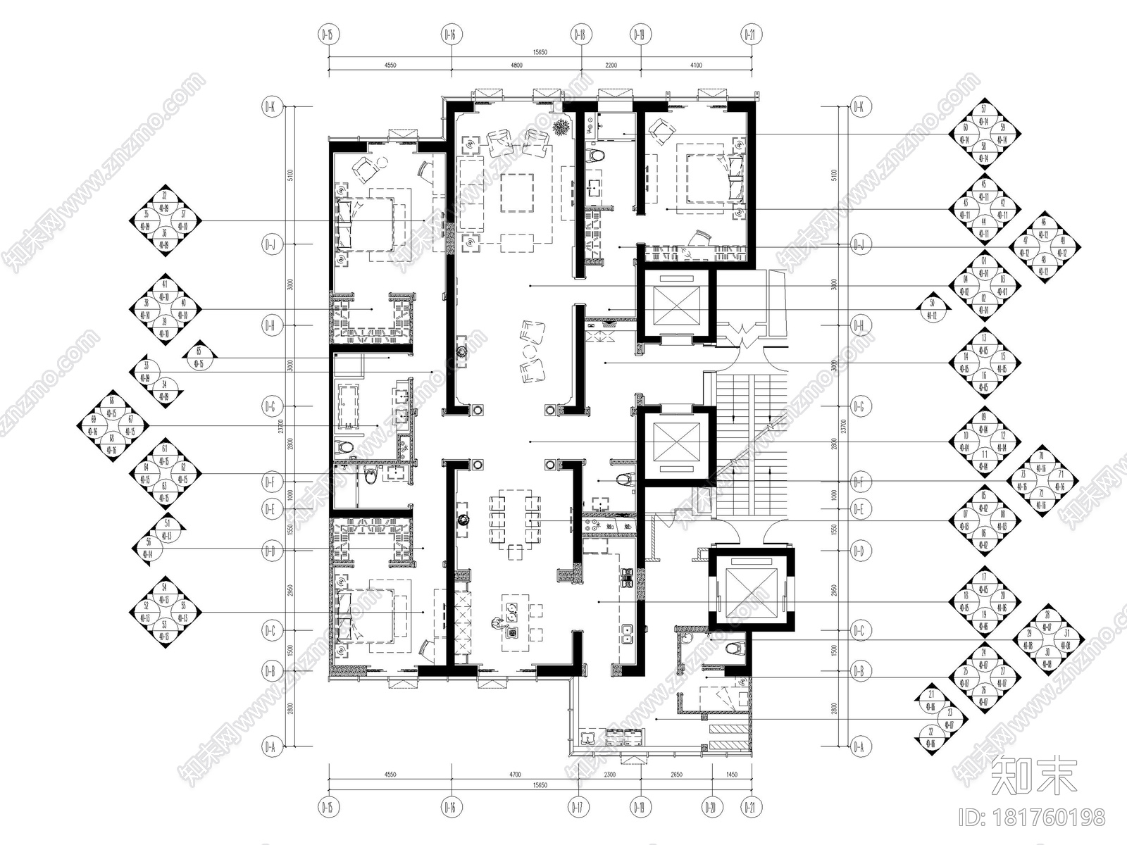 [大连]维多利亚公馆D2户型施工图+效果图cad施工图下载【ID:181760198】