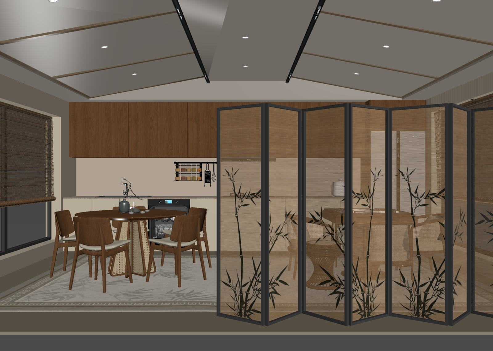 新中式家居餐厅3D模型下载【ID:1215146411】