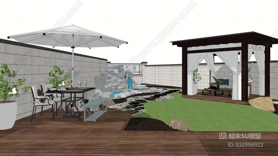 现代庭院景观SU模型下载【ID:532996922】
