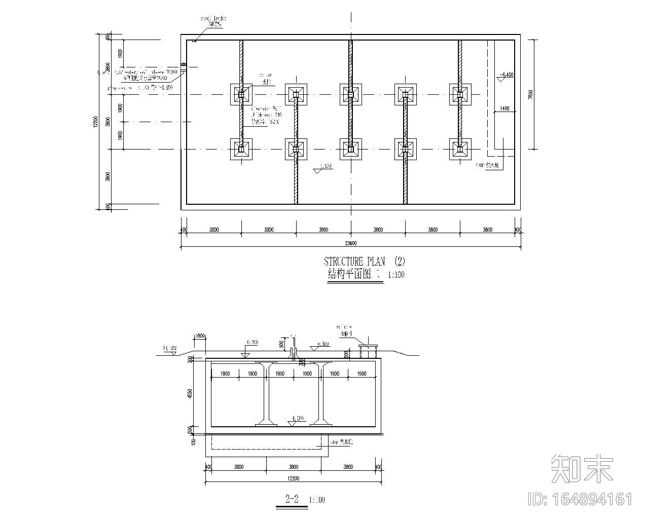 混凝土蓄水池结构施工图（CAD）施工图下载【ID:164894161】