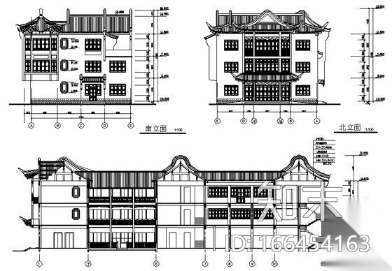 [桥梓湾]某仿古三层商城会所建筑施工图（仿古建筑）cad施工图下载【ID:166454163】