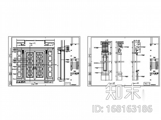 欧式双扇门cad施工图下载【ID:168163186】