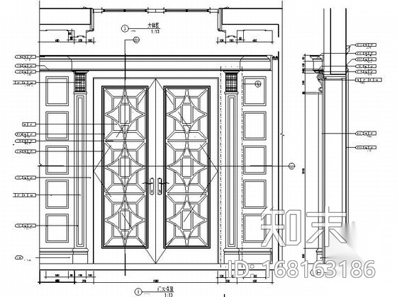 欧式双扇门cad施工图下载【ID:168163186】