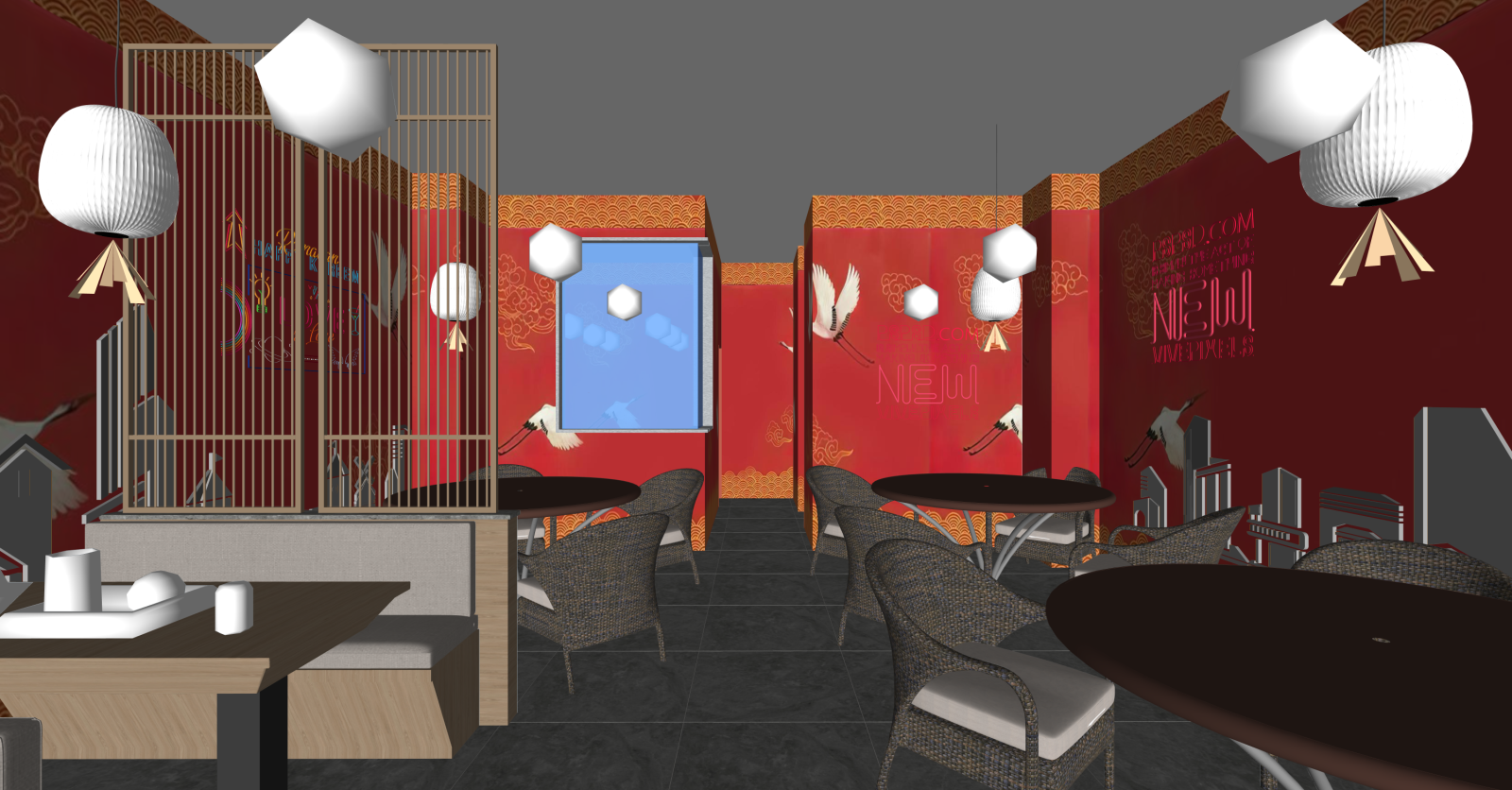 现代烧烤烤肉店SU模型下载【ID:1216057874】