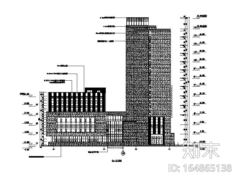 [浙江]高层幕墙立面框架结构县级图书档案馆建筑施工图施工图下载【ID:164865138】