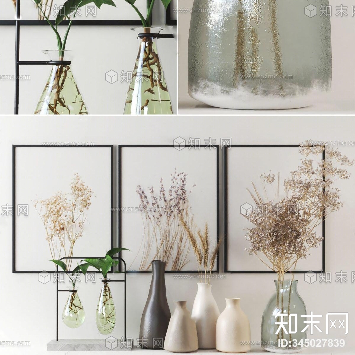 北欧水养绿植花瓶花卉3D模型下载【ID:345027839】