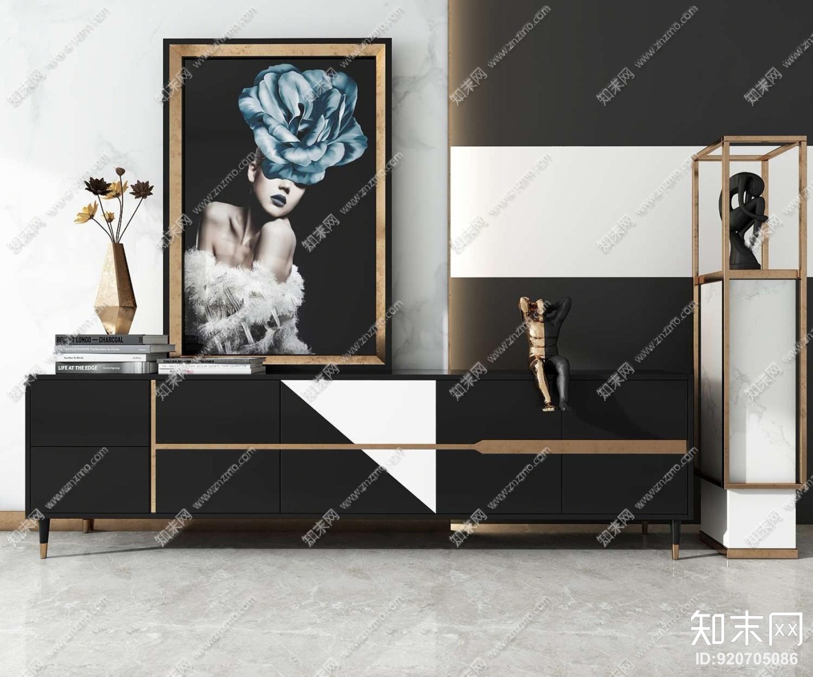 现代电视柜花瓶摆件组合3D模型下载【ID:920705086】