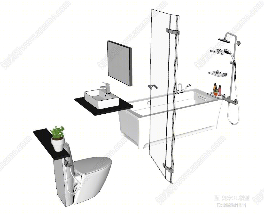 现代卫浴用品模型组合其他SU模型下载【ID:629941811】
