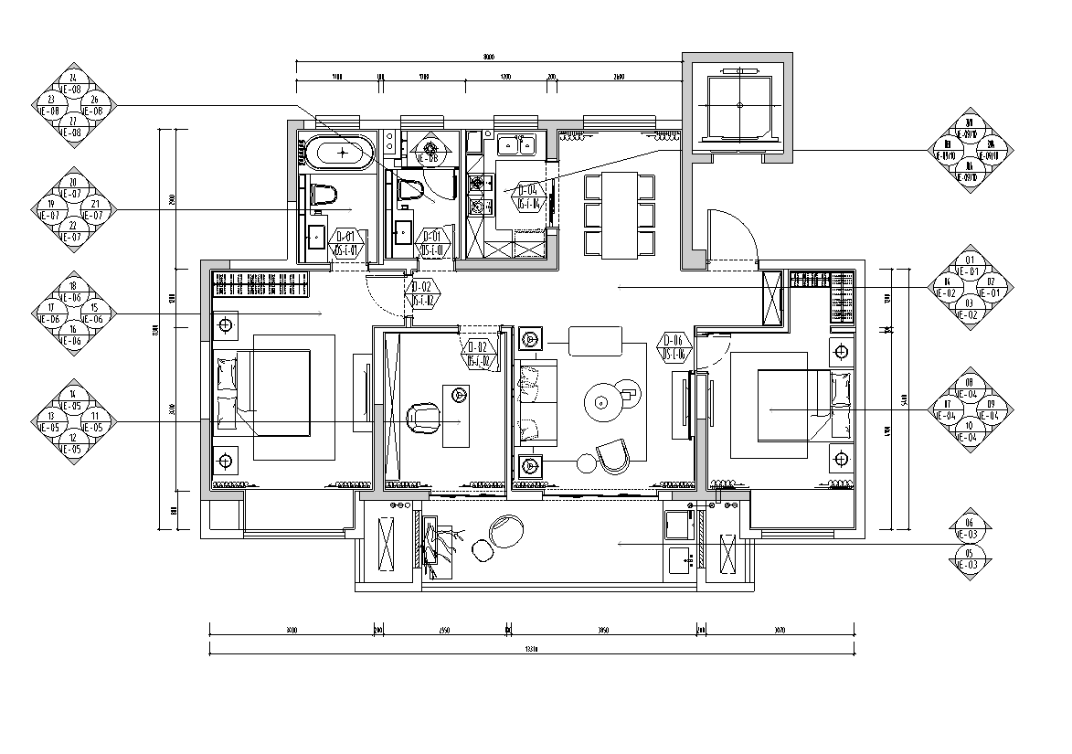 [江苏]无锡锡北金茂府高层120户型施工图cad施工图下载【ID:166521199】