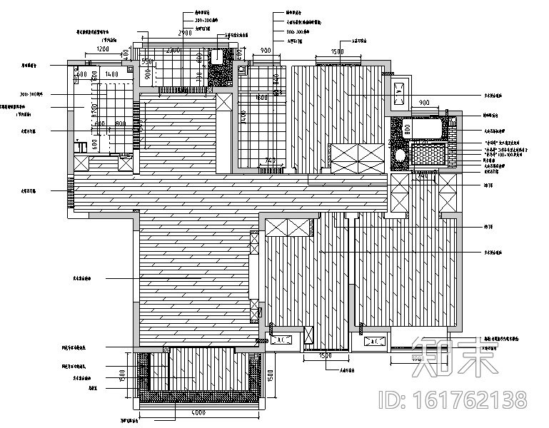 美式田园风闲庭雅居三居室住宅设计施工图（附效果图）cad施工图下载【ID:161762138】