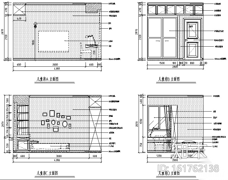 美式田园风闲庭雅居三居室住宅设计施工图（附效果图）cad施工图下载【ID:161762138】