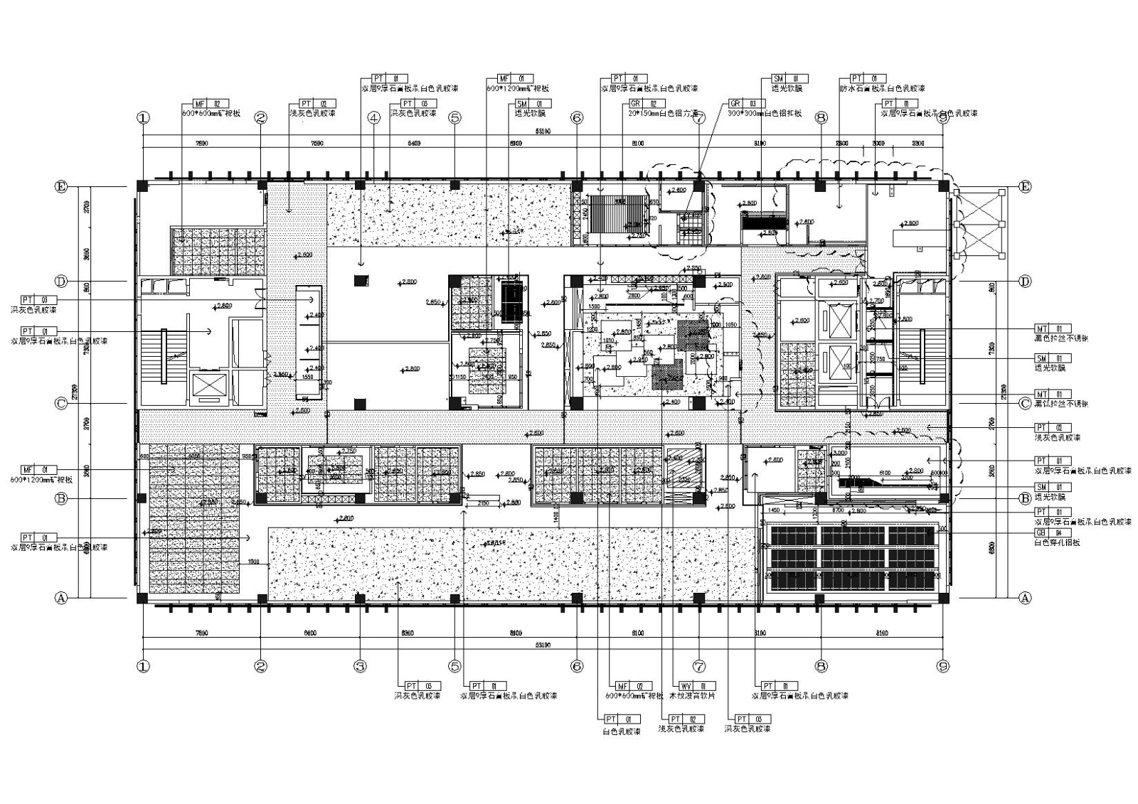 1350㎡办公空间施工图+SU模型施工图下载【ID:160417171】