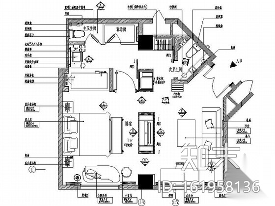 [重庆]现代简约酒店行政套房室内设计施工图cad施工图下载【ID:161958136】