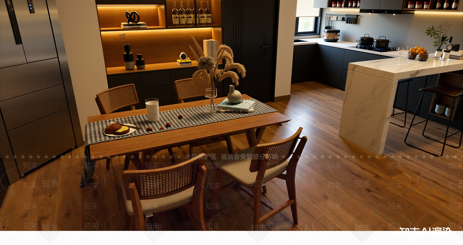 现代家居餐厅3D模型下载【ID:1222000209】