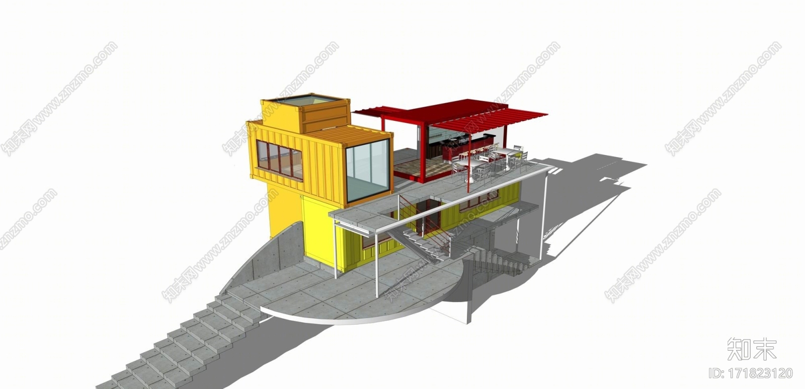 创意集装箱建筑SU模型下载【ID:171823120】
