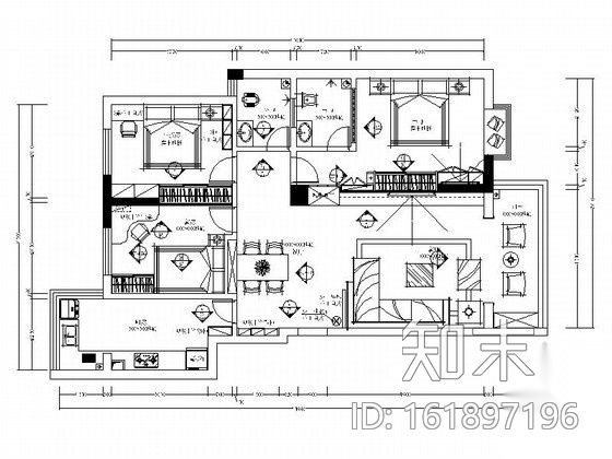 [湖南]现代三居室室内装修图（含效果）cad施工图下载【ID:161897196】