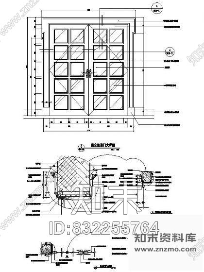 图块/节点实木玻璃门详图施工图下载【ID:832255764】