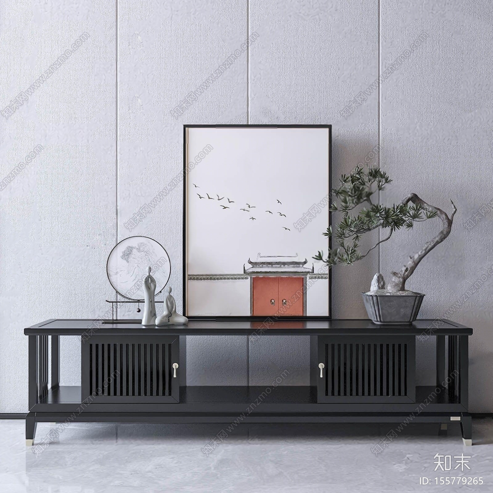 新中式电视柜3D模型下载【ID:155779265】