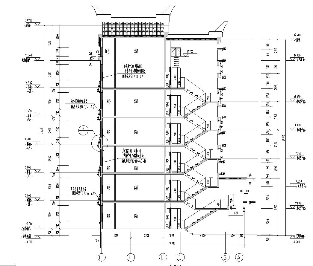 [宁夏]六层剪力墙结构中式风格住宅建筑施工图cad施工图下载【ID:167048135】