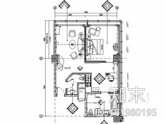 [江苏]某酒店标准套房室内装修图cad施工图下载【ID:161980195】