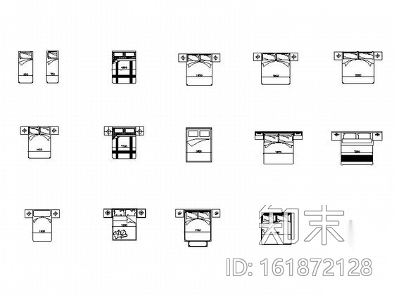 现代风格床CAD图块cad施工图下载【ID:161872128】