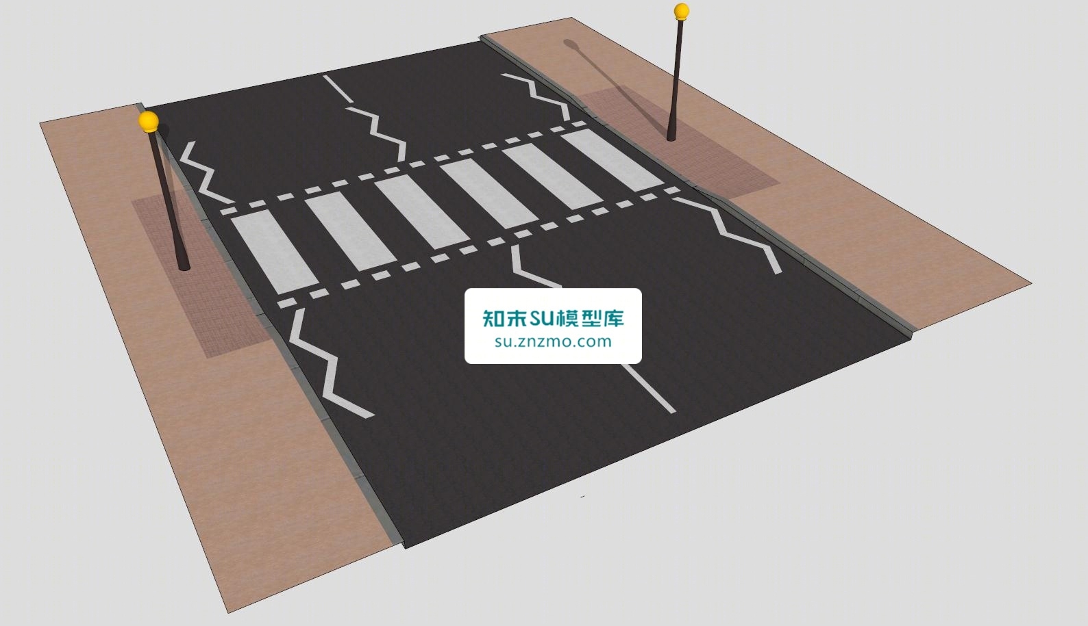 公路斑马线SU模型下载【ID:148487174】