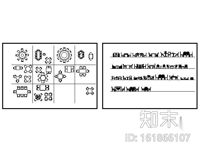 餐桌平立面图块集施工图下载【ID:161866107】