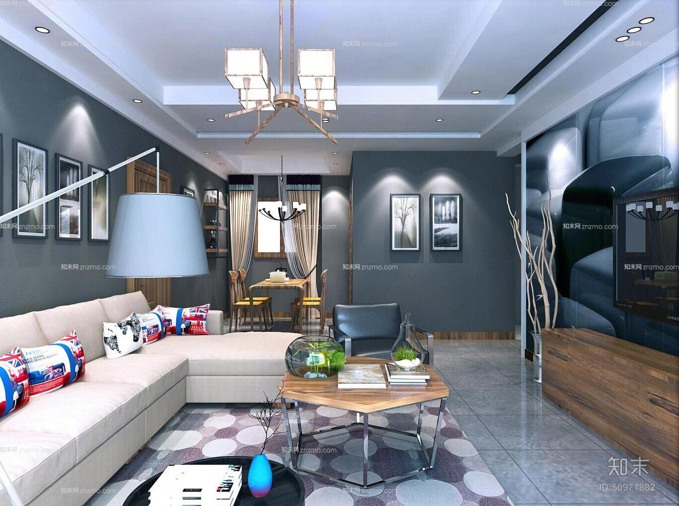 新中式铁艺吊灯3D模型下载【ID:50971882】