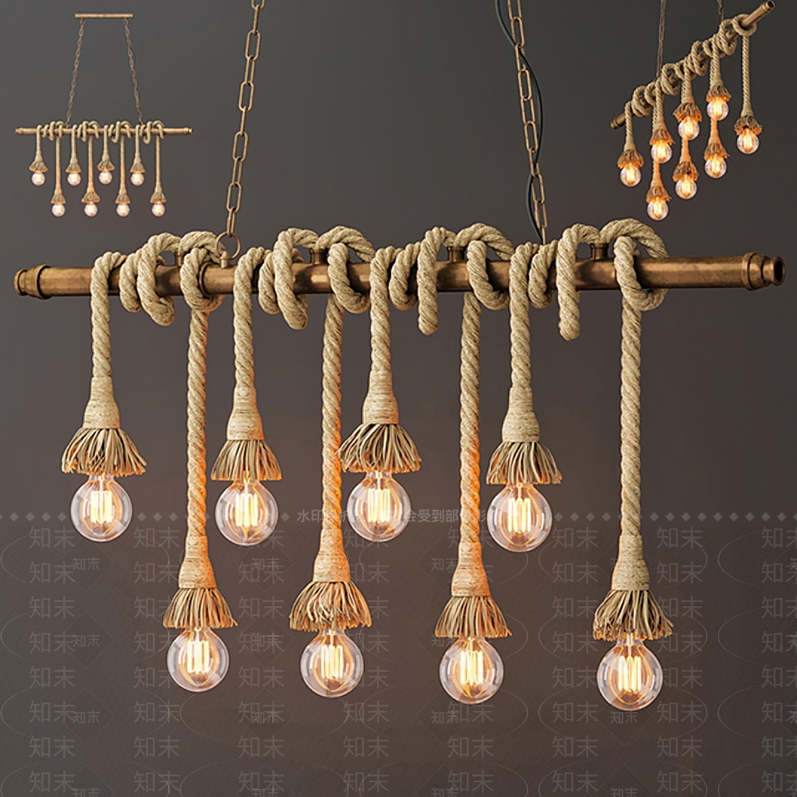 工业风麻绳吊灯3D模型下载【ID:887295068】