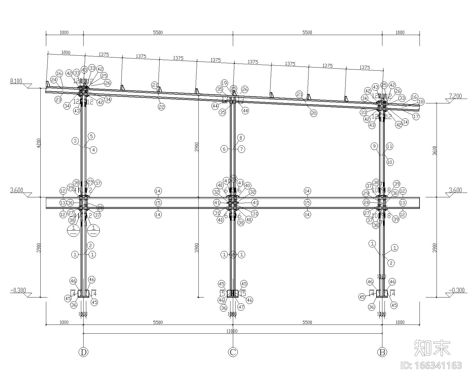 某2层钢结构商业结构施工图（CAD含建筑图）施工图下载【ID:166341163】